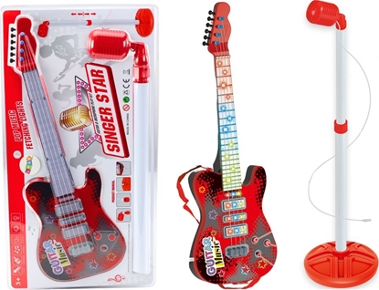 Picture of Zestaw Gitara Elektryczna Statyw z Mikrofonem Na Baterie Czerwona