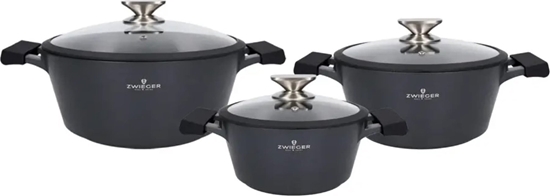 Picture of Zwieger Komplet 6 elementowy Garnków 20cm-2l/24cm-3,5l/28-5,5l Zwieger Black Stone!
