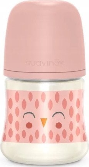 Picture of 307831-BUTELKA SZKLANA 120ML/SMOCZEK      FIZJOLOGICZNY SX PRO WOLNY PRZEPYW/SOWA RÓOWA/BONHOMIA