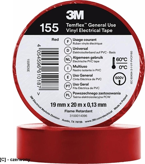 Изображение 3M Tama izolacyjna 3M Temflex 1300 DE272962791 19mmx20m czerwona