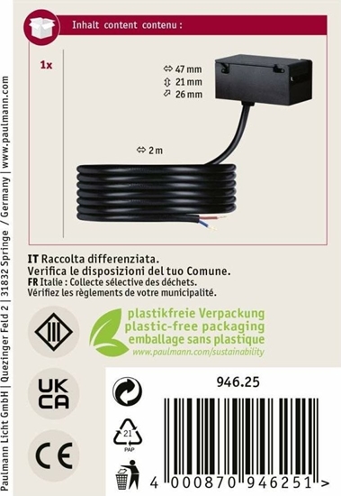 Picture of Adapter zasilajcy systemu ULine z przewodem 200cm IP20 czarny / aluminium