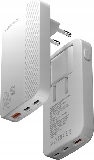 Picture of adowarka Mobile Origin Slim Charger 1x USB-A 2x USB-C 1.5 A (GAN-65W-SLM-WHT)