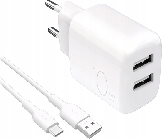 Picture of Puro Puro PROLITE 10W 2x USB-A wall charger + USB-A - USB-C cable 1.2m - white