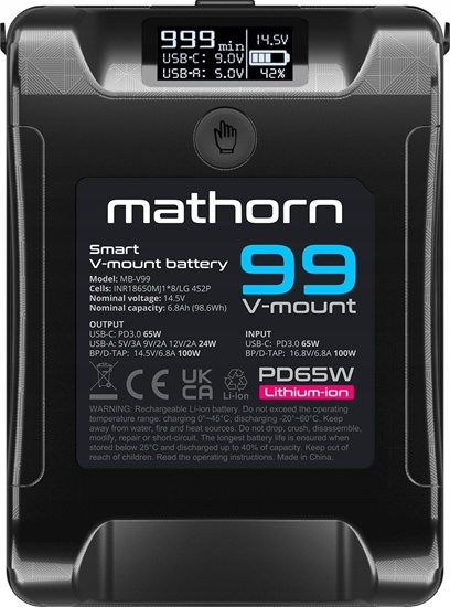 Изображение Akumulator Canyon Bateria Mathorn MB-V99 6800mAh PD65W OLED USB-C 99Wh V-mount