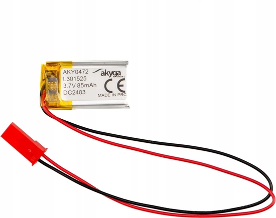 Picture of Akumulator Li-Po LP301525 Akyga AKY0472 3.7V / 85mAh PCM zcze JST 2-Pin 150mm