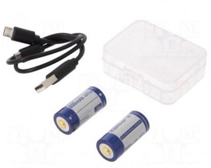 Изображение Akumulators: Li-Ion | 16340 | 3,6 V | 800 mAh | Ø16,7x36mm | Komplekts: USB kabelis