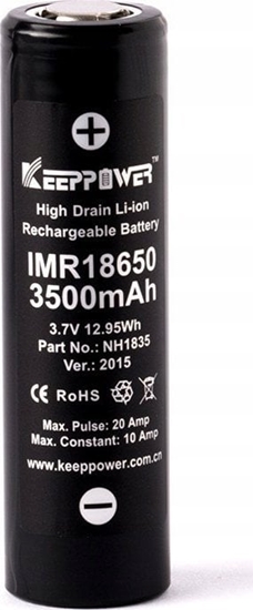Picture of Allnet ALLNET IMR18650, Rechargeable battery, 3.7 V, 2 pc(s), 3500 mAh, Black, Silver, CE, RoHS