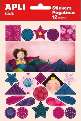Изображение Apli Etykiety na zeszyt APLI, w bloczku, z naklejkami dla dziewczynek, 12+1 ark., mix kolorów