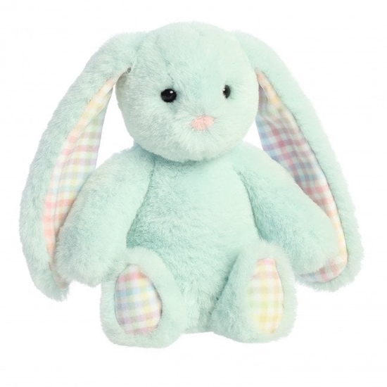 Изображение AURORA Rainbow Gingham Bunnies Plush Mint Bunny, 18 cm