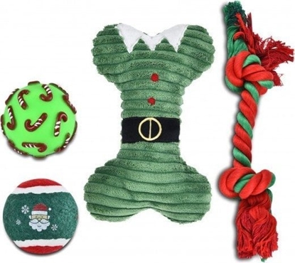 Picture of Barry King Zestaw zabawek dla psa: pika winylowa 6,7cm, pika tenisowa 6,3cm, ko pluszowa 21cm, sznur 32cm, zielony, 4szt/op.