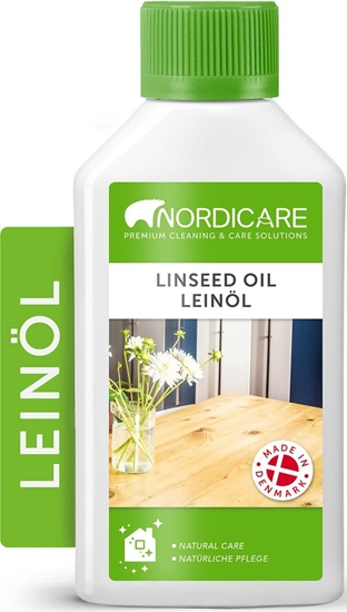 Picture of Bel London Nordicare LINSEED OIL is a vegetable oil for treatment and maintenance of all solid wood. The oil leaves a 100% biological surface and underlines the original natural structure of the wood. Provides the surface with a beautiful, long-lasting a