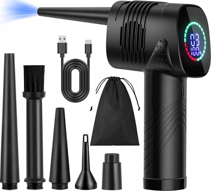 Picture of BEZSZCZOTKOWA DMUCHAWA DO SAMOCHODU, 3 POZIOMY PRDKOCI MOC 20-40W, BATERIA O POJMNOCI 2000mAh, 5 KOCÓKWEK, ADOWANIE TYPU C