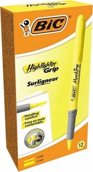 Изображение Bic Overstregningspen BIC Highlighter Grip gul med skrå spids - (12 stk.)