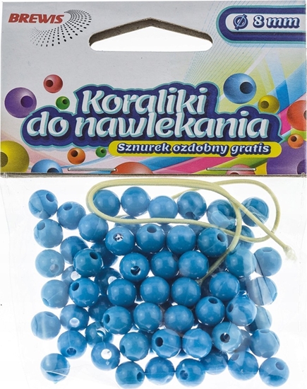 Изображение BREWIS Koraliki do nawlekania niebieskie + sznurek 8mm 16