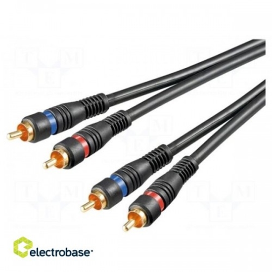 Изображение Cable; RCA plug x2,both sides; 1.5m; Plating: gold-plated; black