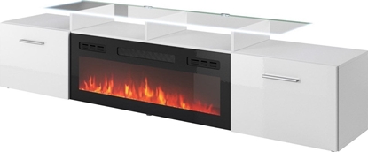 Attēls no Cama Meble Szafka RTV ROVA z kominkiem elektrycznym 190x37x48 biay/biay poysk