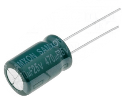 Изображение Capacitor: electrolytic; low impedance; THT; 470uF; 25VDC; ±20%