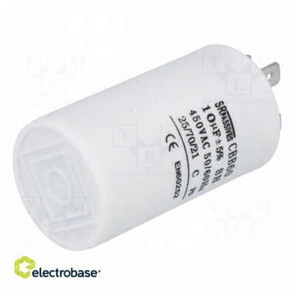 Изображение Capacitor: motors, run; 10uF; 450V; ¨35x60mm; -25÷70°C; ±5%; 3000h
