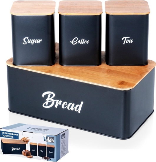 Picture of Chlebak Vilde Zestaw Chlebak z Pojemnikami Desk Metalowy Bambusowy Czarny VILDE 4 el.