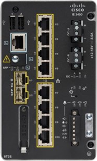 Picture of Cisco Catalyst IE3400 Rugged Series - Network Advantage - Switch - managed - 8 x 10/100/1000 + 2 x Gigabit SFP - an DIN-Schiene montierbar - DC power