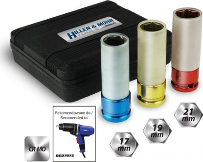 Изображение Dedra Nasadki udarowe do felg aluminiowych, kpl 1/2"" 17,19,21mm