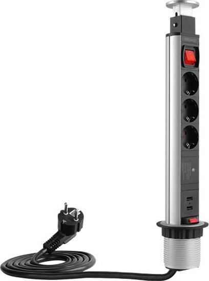 Picture of Deltaco Iokanti maitinimo juosta DELTACO OFFICE su apsauga nuo virtampi, 3x EU kitukai, 2x USB, juoda/sidabrin / DELO-0402
