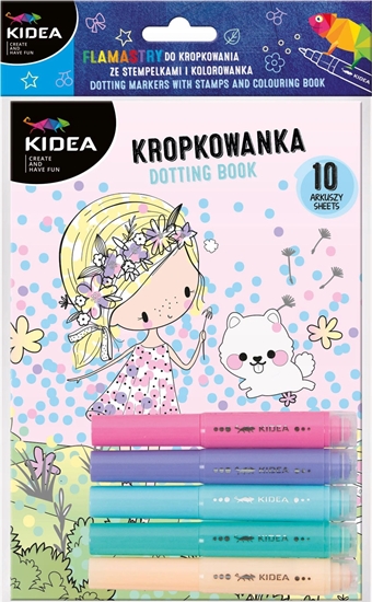 Изображение Derform Kolorowanka z flamastrami do malowania kropkami ze stempelkami Wróki KIDEA