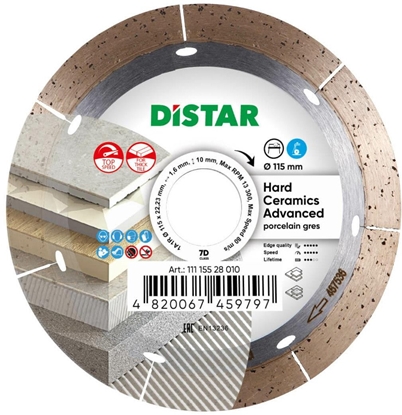 Attēls no DISTAR TARCZA DIAMENTOWA HARD CERAMICS ADVANCED 115 x 1,6 x 10 x 22,23mm