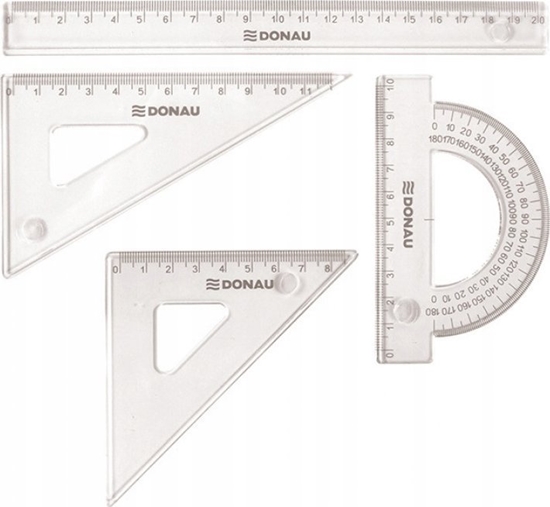 Picture of Donau Zestaw geometryczny DONAU, may, z linijk 20cm, zawieszka, transparentny