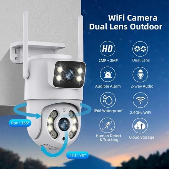 Picture of Dual Lens Wi-Fi Outdoor Camera | 2MP | Audio Alarm | PTZ | IP 66 | Two Ways Audio | App - Tuya