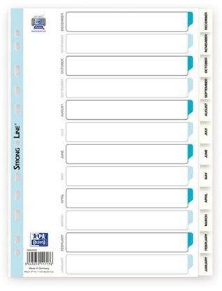Picture of Elba 400020562, Months tab index, Polypropylene (PP), White, Portrait, A4, 0.12 mm