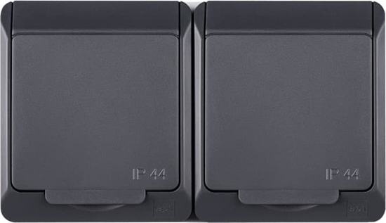 Изображение Elektro-Plast HERMES Gniazdo podwójne z/u 2P+Z SCHUKO IP44 antracyt 0325-07