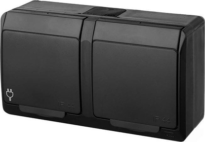 Изображение Elektro-Plast HERMES IP44 gniazdo natynkowe podwójne z uziemieniem 2x2P+Z czarne 0322-09