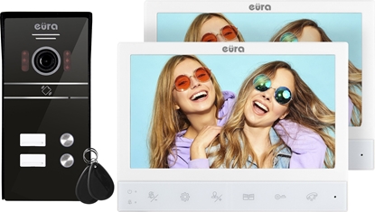 Attēls no Eura Wideodomofon EURA VDP-80C5 - dwurodzinny, biay, 2x LCD 7'', FHD, obsuga 2 wej, kamera 1080p., czytnik RFID, natynk
