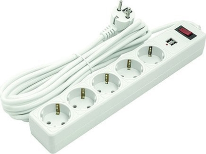 Attēls no EXD Buitinis ilgiklis 5m, 5 lizdai, 2xUSB, su jungikliu