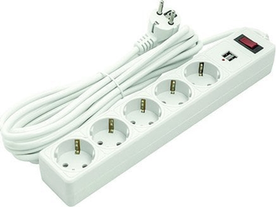 Picture of EXD Buitinis ilgiklis 5m, 5 lizdai, 2xUSB, su jungikliu
