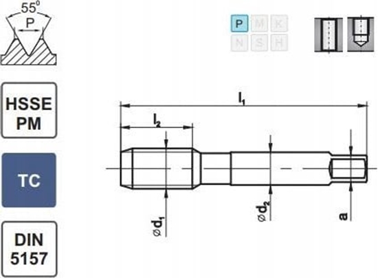 Изображение Fanar GWINTOWNIK G 1/8" DIN5157/2-P HSSE-PM HRC40 TICN