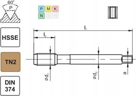 Изображение Fanar GWINTOWNIK M12x1 DIN-374B (6H) HSSE TIN 800X