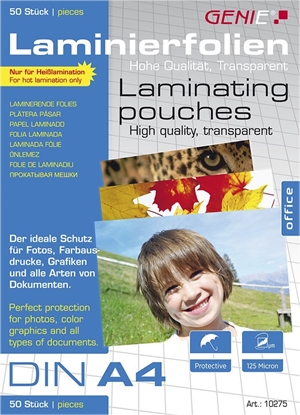 Изображение Genie GENIE Laminiertaschen 50 A4 - Folien 125 Mic.
