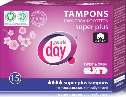 Attēls no Gentle Day Tampony ze 100% baweny ekologicznej Super plus 15szt