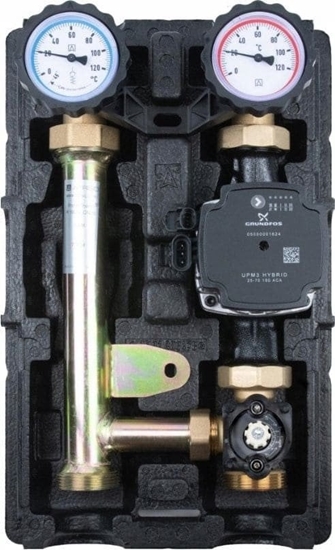 Изображение Grupa pompowa MK DN25 z zaworem 3-drogowym mieszajcym z pomp Grundfos UPM3 HYBRID 25-70. (DWZ)