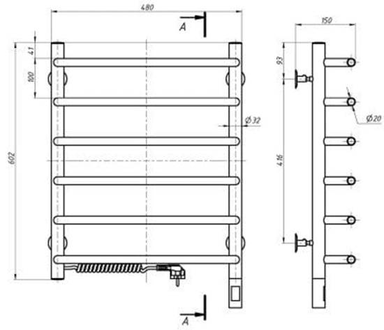 Picture of Grzejnik azienkowy Navin Electric towel dryer Navin Simfonia 480*600 Sensor with timer left 10-009133-4860