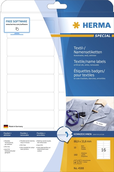 Picture of Herma HERMA Textil/Namensetiketten A4 88,9x 33,8mm weiss 160 St.