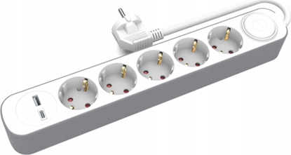 Attēls no HOME EXTENSION CORD 5x SOCKETS 3m WITH SWITCH 1x USB-A 1x USB-C