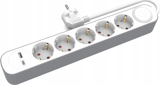 Picture of HOME EXTENSION CORD 5x SOCKETS 3m WITH SWITCH 1x USB-A 1x USB-C