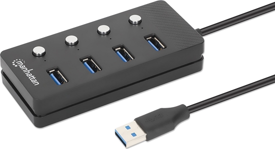 Picture of HUB USB Manhattan MANHATTAN 4-Port USB 3.0 Hub USB-A-Stecker auf 4x USB-A-Buchsen 5 Gbit/s 1,5 m Kabel Schalter f�r jeden Port Strom �ber USB/Netzteil