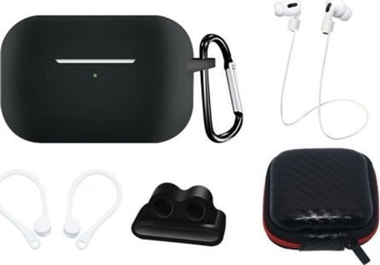Picture of Hurtel Zestaw silikonowe etui AirPods Pro 2 / AirPods Pro 1 + futera / zaczep na ucho / pasek na szyj / uchwyt na pasek zegarka / karabiczyk - czarne