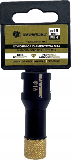 Изображение INDIAN PROFESSIONAL KORONA DIAMENTOWA M14  16mm WIERCENIE NA SUCHO /INDIAN PROFESSIONAL