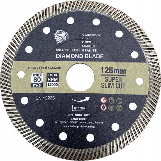 Picture of INDIAN PROFESSIONAL TARCZA DIAMENTOWA 125mm x 1,1mm x 22,2mm SUPER SLIM CUT  /INDIAN PROFESSIONAL