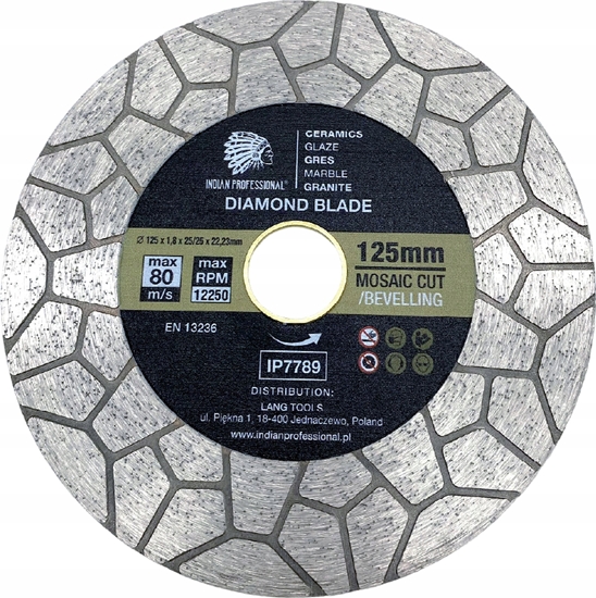 Изображение INDIAN PROFESSIONAL TARCZA DIAMENTOWA 125mm x 2,0mm x 22,2mm MOSAIC CUT /INDIAN PROFESSIONAL